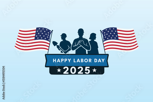 Happy Labor Day 2025 Badge with Flags