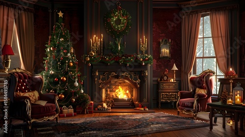Victorian Christmas Parlor with Dark Moody Lighting
