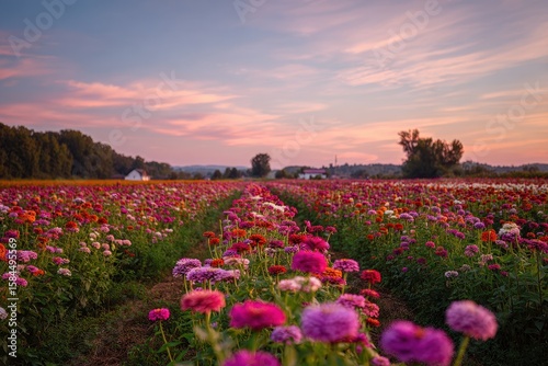 Morning sky over zinnia fields