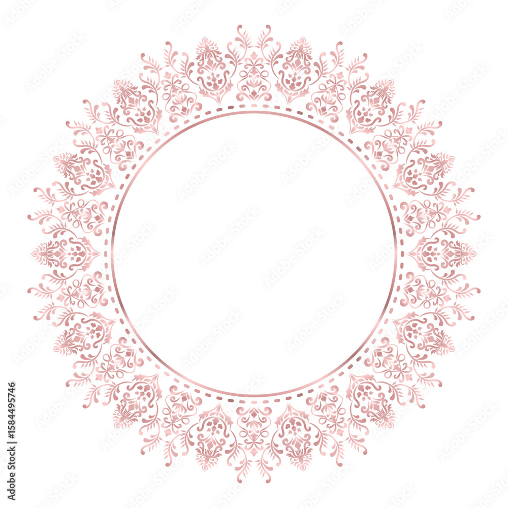 Fototapeta premium Damask Round Wreath rose gold circular round ornament floral Abstract pattern, Classical Victorian traditional style, illustration Vintage Design, Flower frames, Mandala, Antique, Moroccan frame