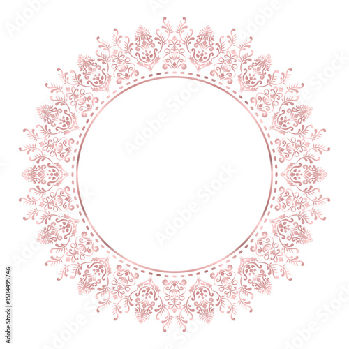 Damask Round Wreath rose gold circular round ornament floral Abstract pattern, Classical Victorian traditional style, illustration Vintage Design, Flower frames, Mandala, Antique, Moroccan frame