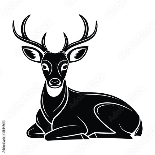 Sitting Deer Silhouette on white