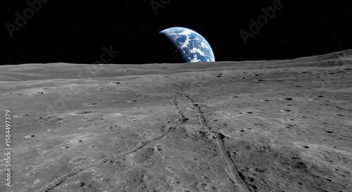 Lunar Landscape with Earth Rising A Journey Beyond Our Planet's Horizon of Tranquility