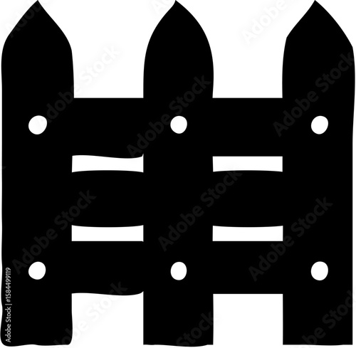 Simple black silhouette of a wooden picket fence.