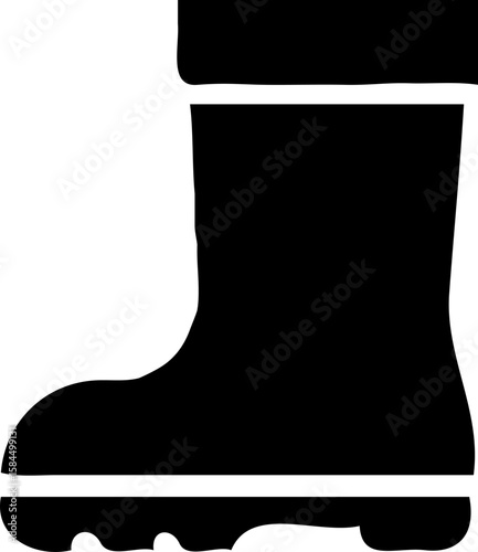 A single, black silhouette of a tall rubber boot, waterproof and sturdy.