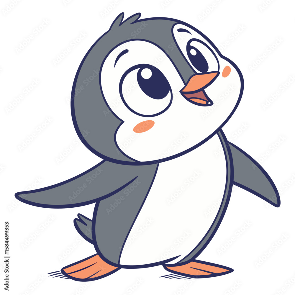 Fototapeta premium adorable cartoon penguin round body big express