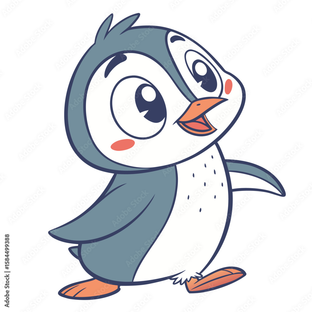 Obraz premium adorable cartoon penguin round body big express