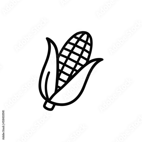 A Graphic Depiction of Corn on the Cob Featuring Prominent Kernel Details and Husk with Simple yet Bold Line Art