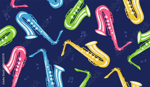 Canvas Print Cute saxophone pattern background vector design