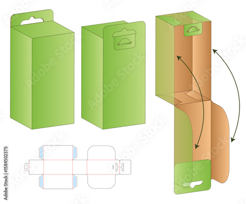 Hanging Box Dieline Flat Template with Cut and  Fold  layout