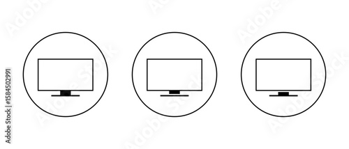 Smart TV icon set. Modern flat screen television symbol in circular outline