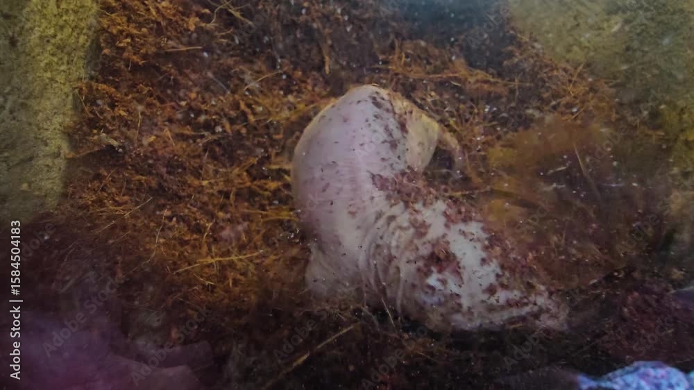 Close up view of naked mole-rats moving around the underground in the borrow. Close up view of naked mole-rats moving around the underground in the borrow.