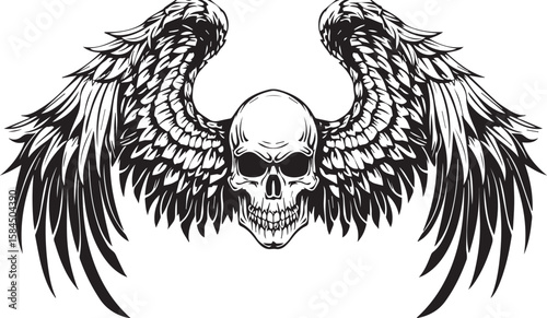 Heraldic skull with spread eagle wings tattoo design, a vintage gothic illustration