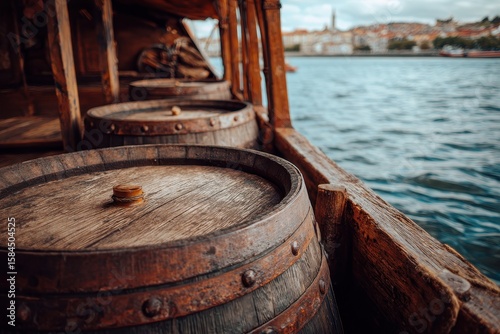 Wallpaper Mural Old boat in Porto with wine barrels vertical shot Torontodigital.ca