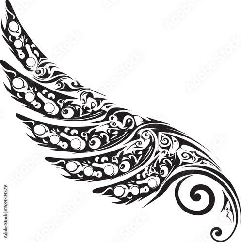 Tribal fish tattoo vector art illustration with an ornamental swirl pattern design