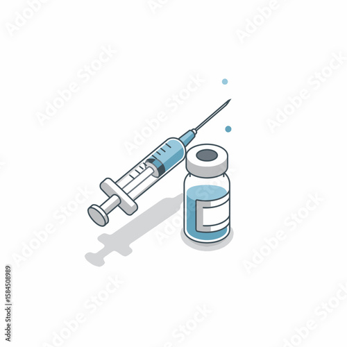 Illustration of a syringe and vial, representing medical injection and vaccination.