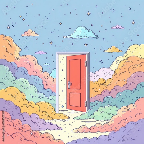 Open door to a pastel dreamland