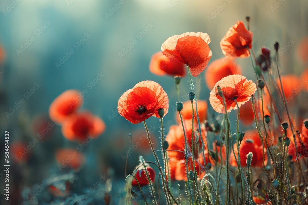 Fototapeta premium Poppy filled meadow as a natural backdrop Nature theme