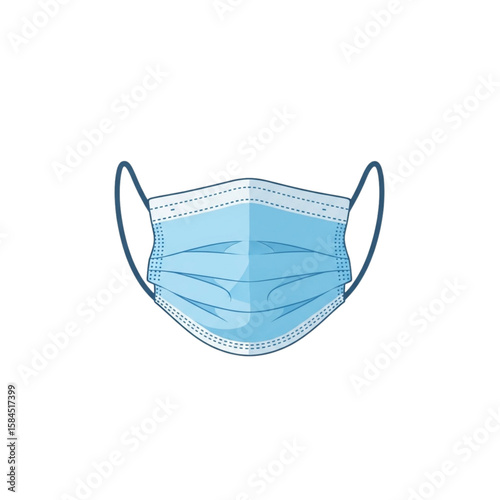 A light blue surgical mask with ear loops isolated on a white background.