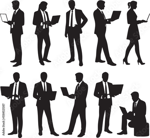 Reader Stand Worker Silhouette Bundle Vector Illustration