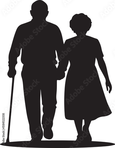Old couple silhouette bundle vector illustration
