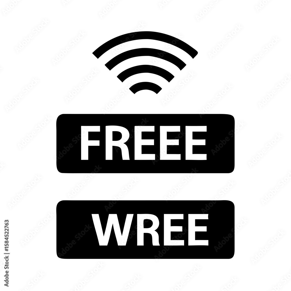 A free wifi sign with the words free and wree isolated on white background A free wifi sign with the words free and wree isolated on white background