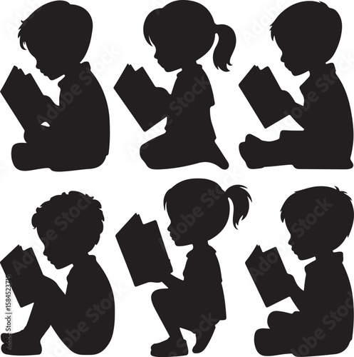 Baby reader silhouette bundle vector illustration