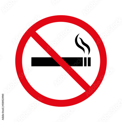 A no smoking sign with a cigarette is isolated on white background