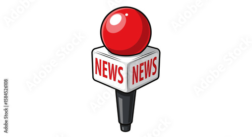 A vintage red news microphone with the word news on its sides, isolated on a white background