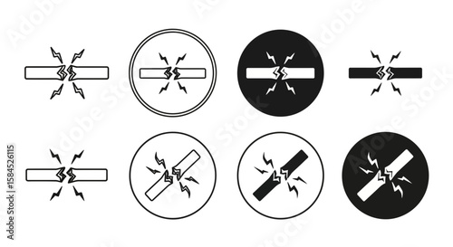 A set of icons depicting a broken electrical wire with sparks and lightning, symbolizing danger and disconnection