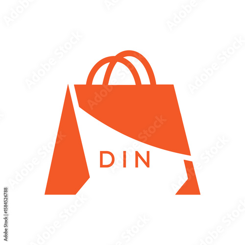 Modern Shopping Bag Logo Design with DIN Text – Retail, Ecommerce and Store Branding Icon. DIN Letter Logo.
