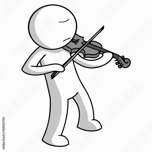 A stick figure plays the violin with closed eyes, conveying deep musical expression