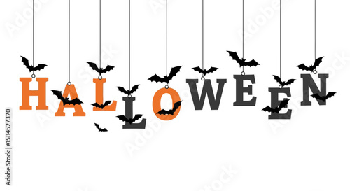 Halloween letters with hanging bats create a festive and spooky holiday decoration