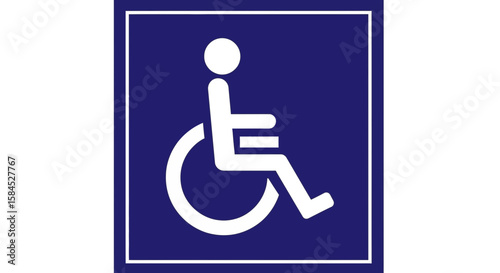 A white wheelchair accessibility symbol on a blue square background, representing disabled access