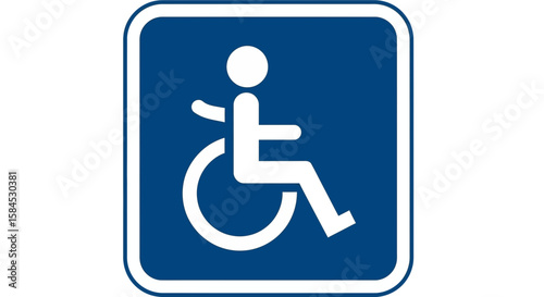 A blue and white icon representing wheelchair 