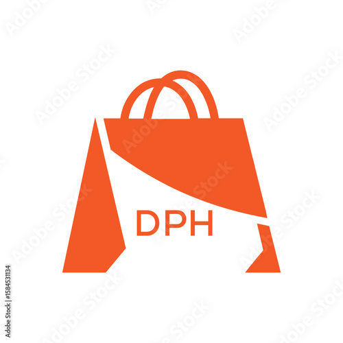 Modern Shopping Bag Logo Design with DPH Text – Retail, Ecommerce and Store Branding Icon. DPH Letter Logo.

