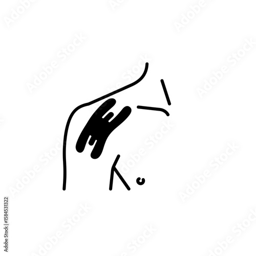 Minimalist black and white vector icon of kinesiology tape on shoulder  