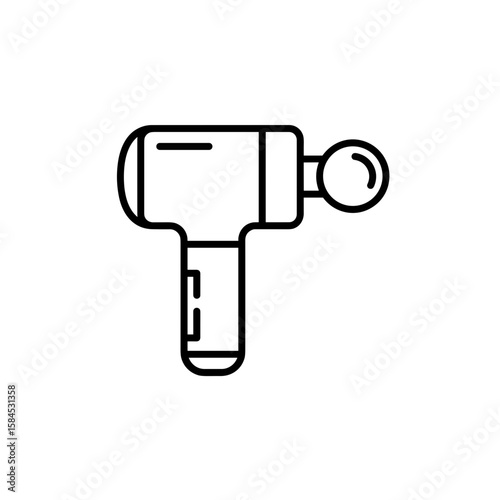 Minimalist black and white vector icon of massage gun  