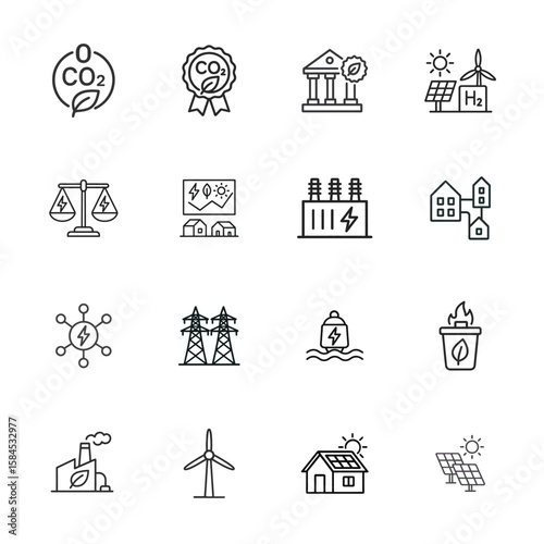 Icons Depicting Green Energy, Renewable Resources, and Environmental Sustainability Solutions for a Cleaner and Healthier Future on Earth