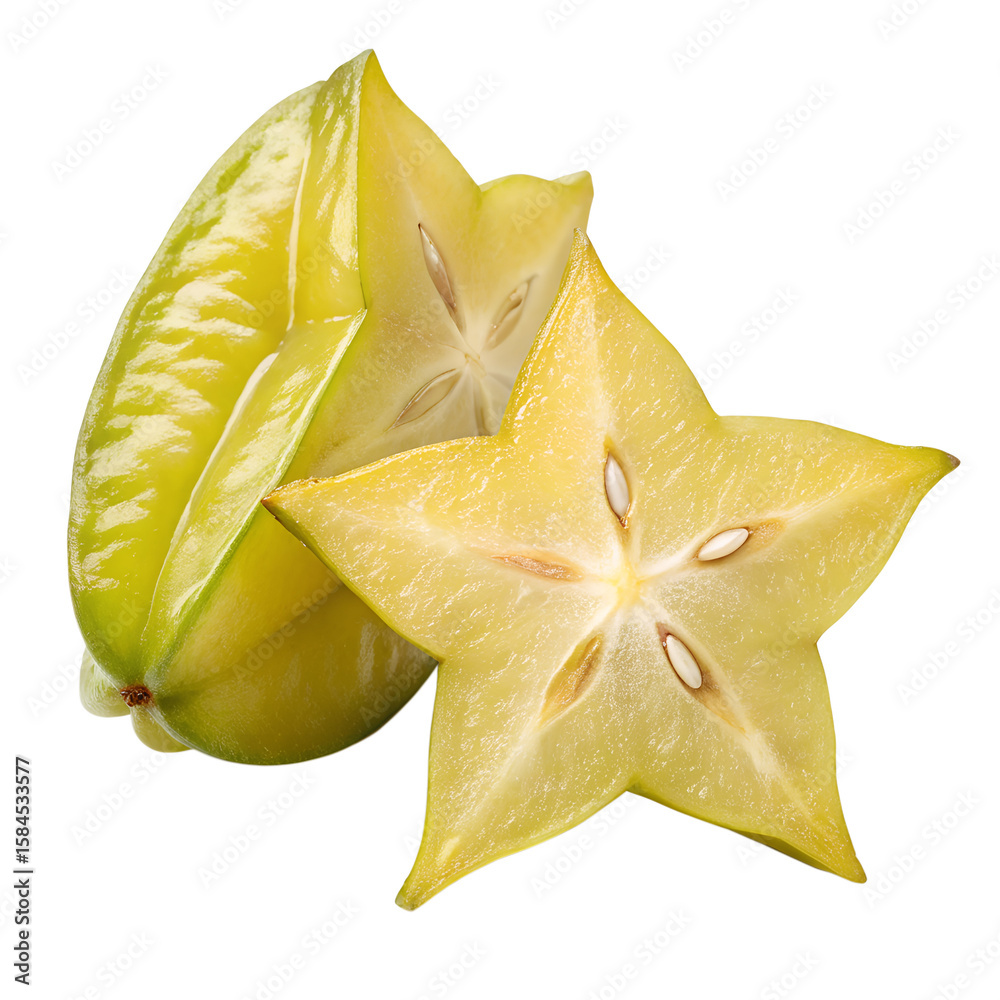 Fototapeta premium Carambola star fruit sliced cross section yellow