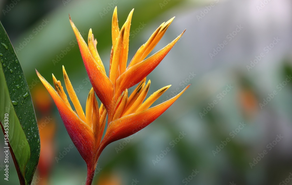Fototapeta premium Stunning Heliconia Fire Bird in bloom