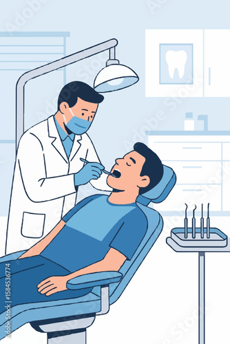 Flat Vector Dental Checkup Scene