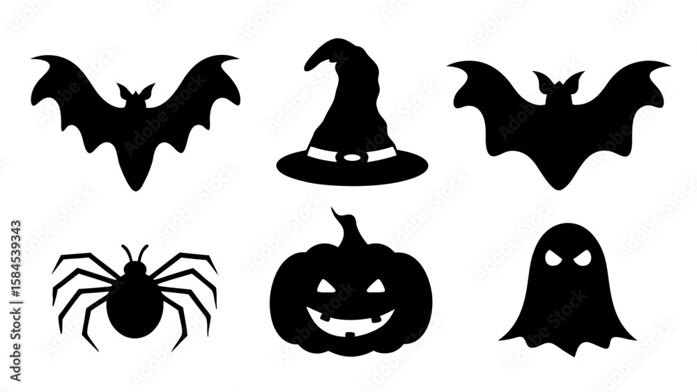 Obraz premium Set of Halloween silhouette collection elements on tranparent background