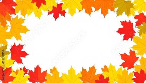 Vibrant autumn maple leaves in shades of red, orange, and yellow form a decorative fall border pattern, perfect for a nature-inspired seasonal background design