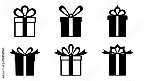  Gift boxes with ribbon icons Set. Gift box flat silhouette set.