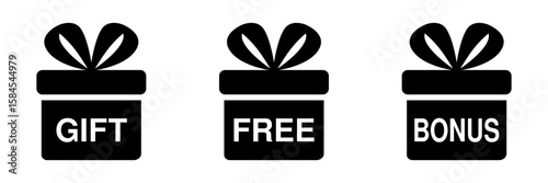 free gift bonus icon set black vector. icon Gift. Christmast gift. surprise Gift free bonus icons 