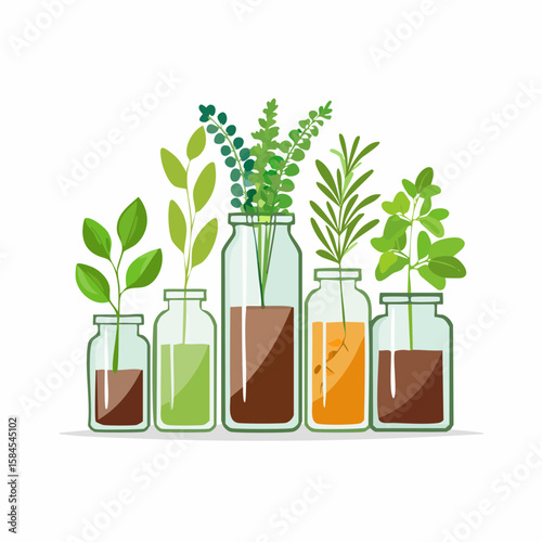 Collection of Herbs and Spices in Apothecary Bottles