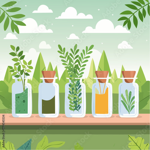 Collection of Herbs and Spices in Apothecary Bottles