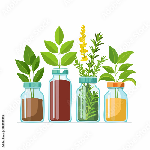 Collection of Herbs and Spices in Apothecary Bottles