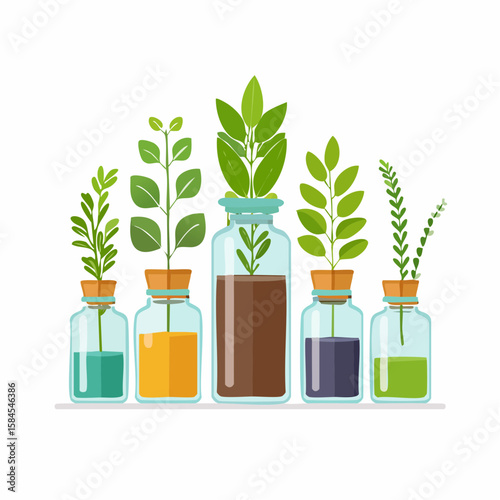 Collection of Herbs and Spices in Apothecary Bottles